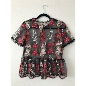 Floral Embroidered Mesh Top